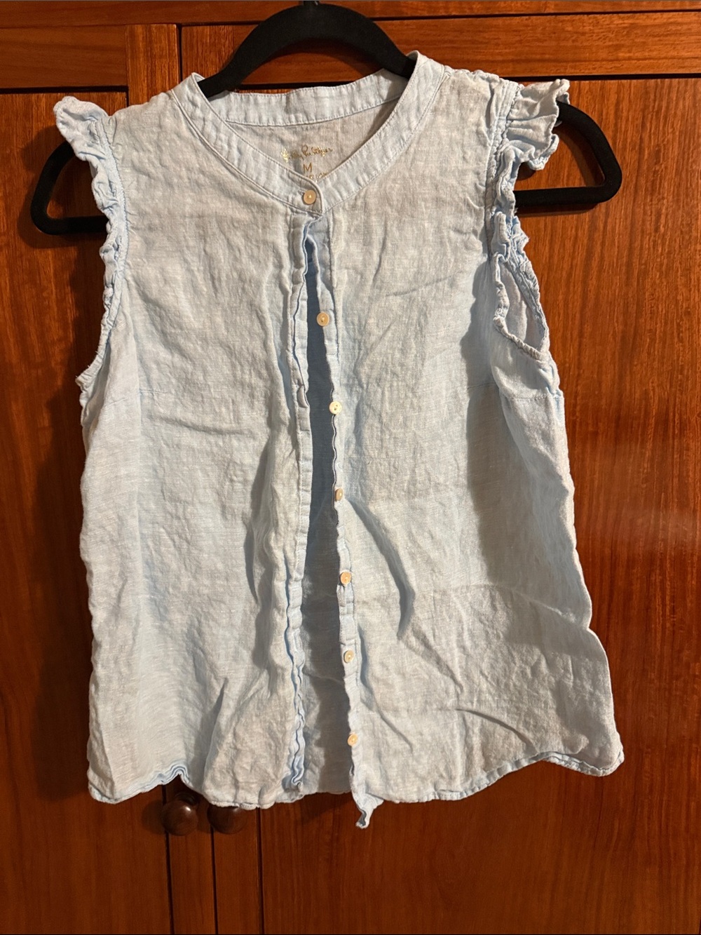 Lilly Pulitzer Light Blue Ruffle Sleeve Button-Front Top